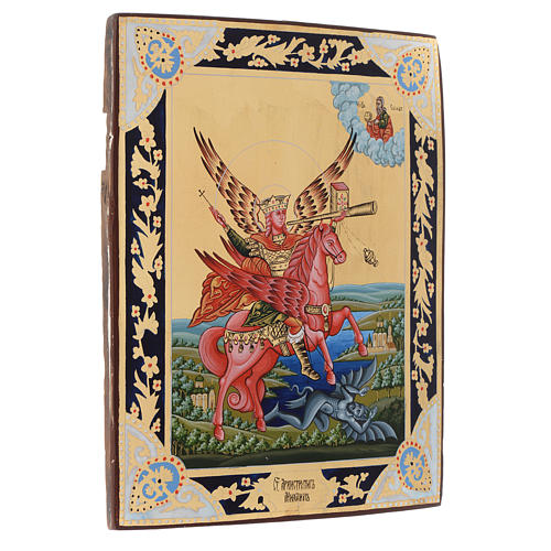 Ikona Święty Michał Archanioł malowana na desce XIX wiek 2