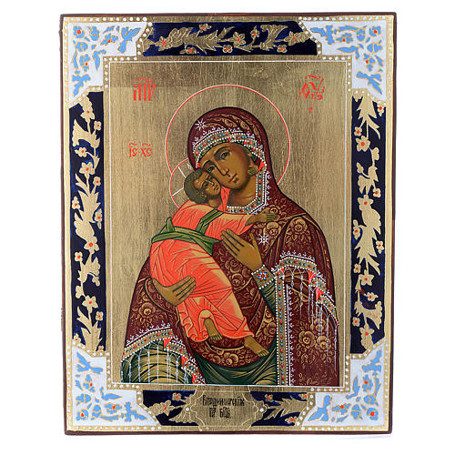 Icône Vierge de Vladimir sur planche ancienne 1