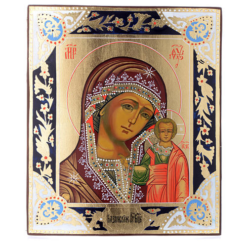 Russische Ikone, Muttergottes von Kazan, auf alten Bildträger aus XIX Jahrhundert 1