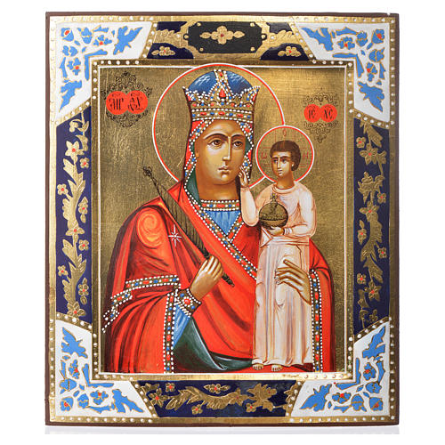 Russische Ikone, Muttergottes mit Kind, gemalt auf alten Bildträger 1