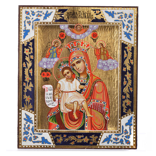 Icône russe Mère de Dieu "Il est digne" sur planche XIX siècle 1