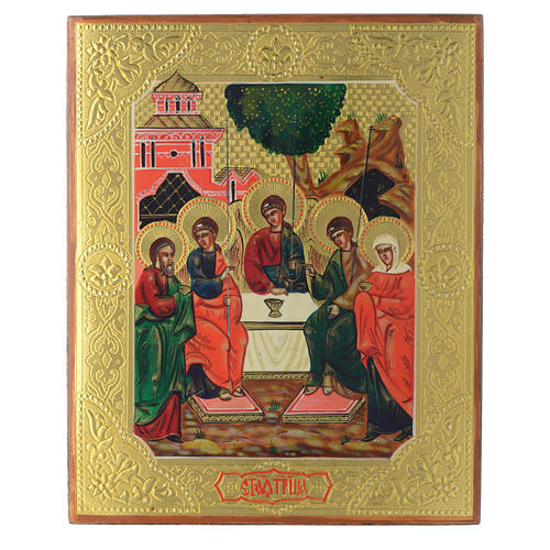 Holy Trinity antique icon, restored 24x18cm XX century 1