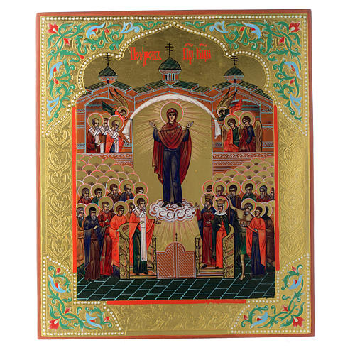 Pokrov antique icon, restored 30x25cm XX century 1