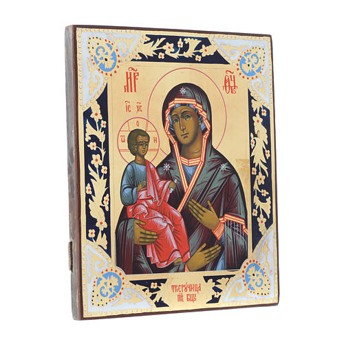 Russische Ikone, Dreihändige, gemalt auf alten Bildträger 3