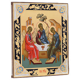 Russische Ikone, Heilige Dreifaltigkeit, gemalt auf alten Bildträger