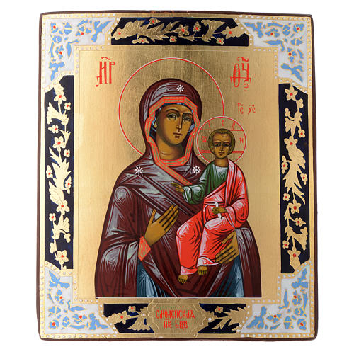 Ícone Mãe de Deus de Smolensk pintado madeira antigo Rússia 1