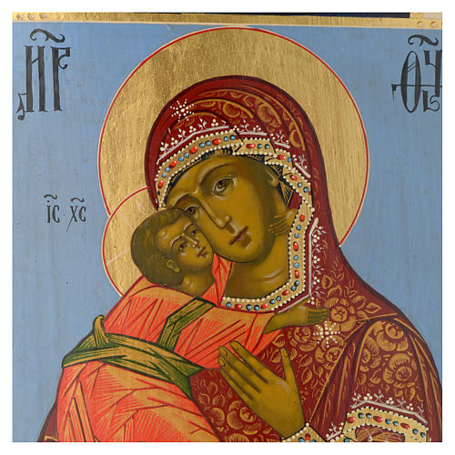 Russische Ikone, Gottesmutter von Vladimir, 30x25 cm, gemalt, Zarenzeit 2