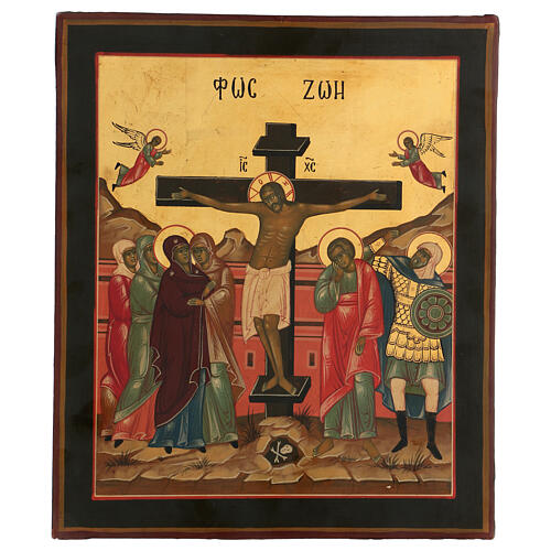 Christ on the cross, Russian icon, repainted on antique board, 19th century, 30x25 cm 1