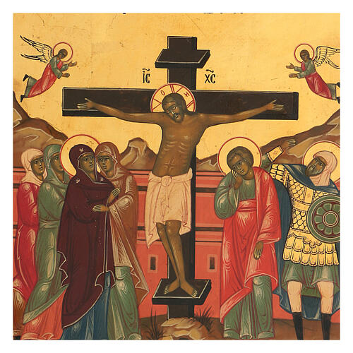 Icône Résurrection 12 fêtes feuille dorée Russie sur planche XX siècle 35x30 cm restaurée 7