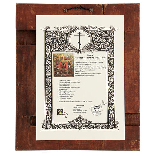 Icona Resurrezione 12 feste lamina dorata Russia su tavola XX sec 35x30 cm Restaurata 5