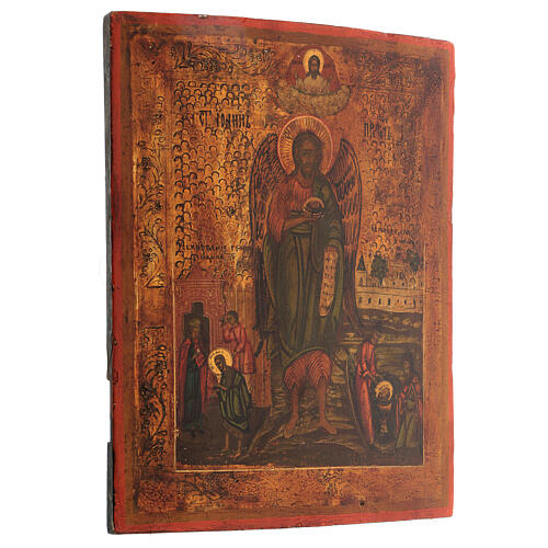 Antike russische Ikone Heiliger Johannes Engel in der Wüste, XIX. Jahrhundert, 35x30 cm, restauriert 4