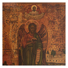 Icona russa antica San Giovanni Angelo nel deserto XIX secolo 35x30 cm Restaurata
