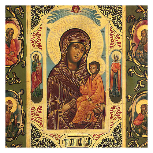 Our Lady of Tikhvin, restored Russian icon, wood of 19th century, 40x30 cm 2