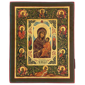 Icona russa Madonna Tikhvinskaya ridipinta tavola XIX sec 40x30 cm