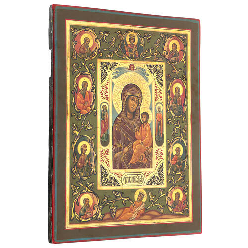 Icona russa Madonna Tikhvinskaya ridipinta tavola XIX sec 40x30 cm 5
