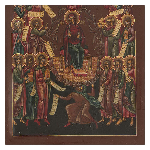 Russische Ikone, antike Tafel Lobgesänge für die Mutter Gottes, XIX. Jahrhundert, 30x25 cm, restauriert 3