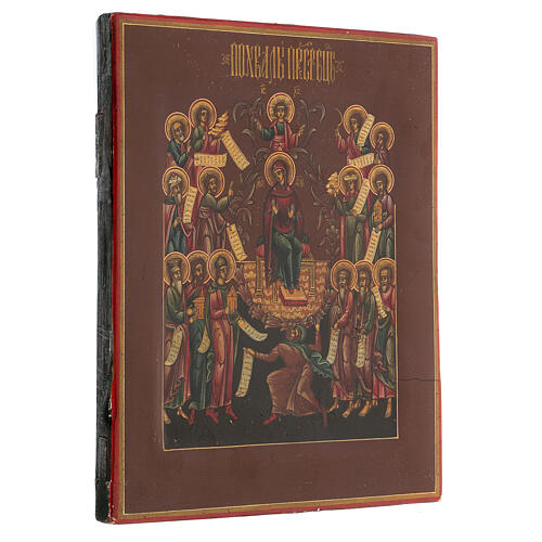 Icona russa tavola antica Lodi della Madre di Dio XIX secolo 30x25 cm Restaurata 4