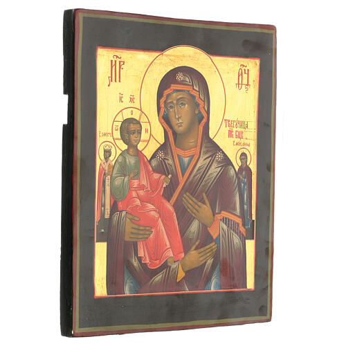 Ícone russo repintado Nossa Senhora das Três Mãos madeira antiga século XIX, 31x25 cm 3