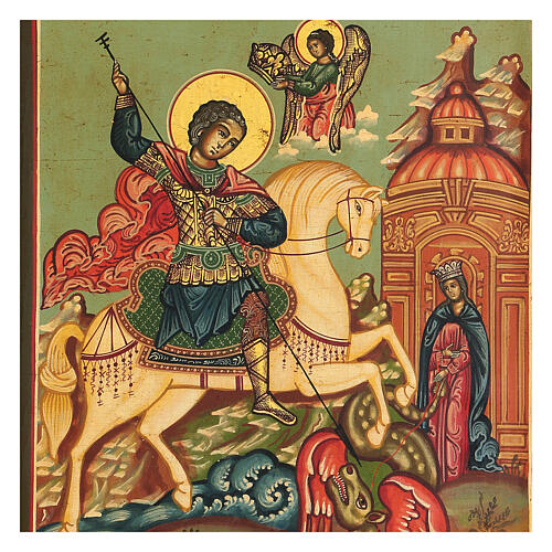 Icona tavola antica San Giorgio Russia zarista XIX secolo 30x25 cm Restaurata 2