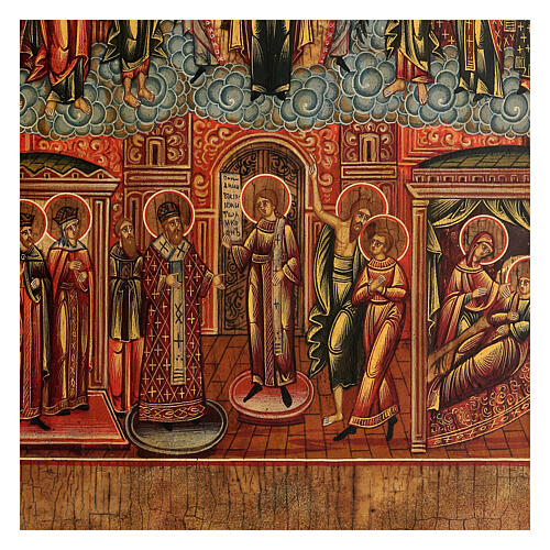 Icona russa tavola antica Madonna della Protezione XIX sec 30x25 cm Restaurata 3