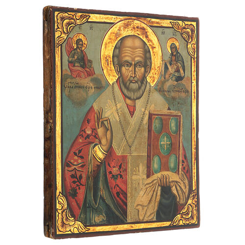 Russische Ikone, antike Tafel, der Heilige Nikolaus, XIX. Jahrhundert. 30x25 cm, restauriert 4