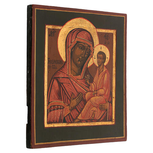 Antike restaurierte Ikone Madonna von Tikhvin, 32x28 cm, Russland 4