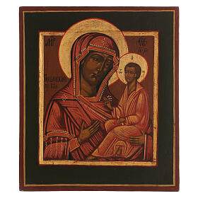 Icône ancienne restaurée Mère de Dieu de Tikhvine 31x27 cm Russie