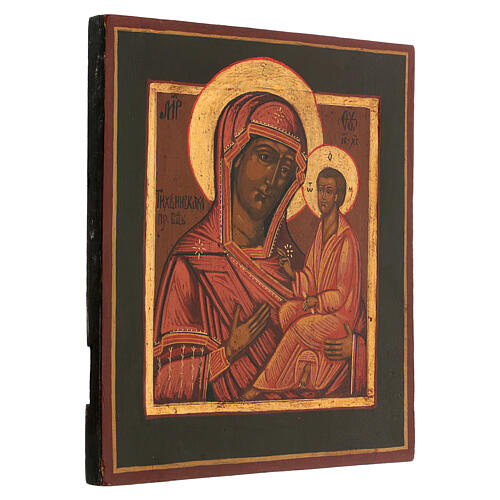 Ícone antigo restaurado Mãe de Deus de Tikhvin 31x27 cm Rússia 4