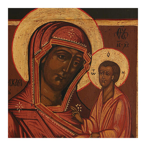 Restored ancient icon Our Lady of Tikhvin 32x28 cm Russia 2