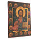 Icona antica restaurata Cristo Pantokrator santi scelti 45x35 cm Russia s3