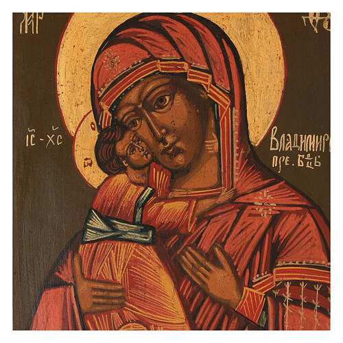 Gottesmutter von Wladimir, Ikone auf antiker russischer Tafel gemalt, 21 Jahrhundert, 30X25 cm 2