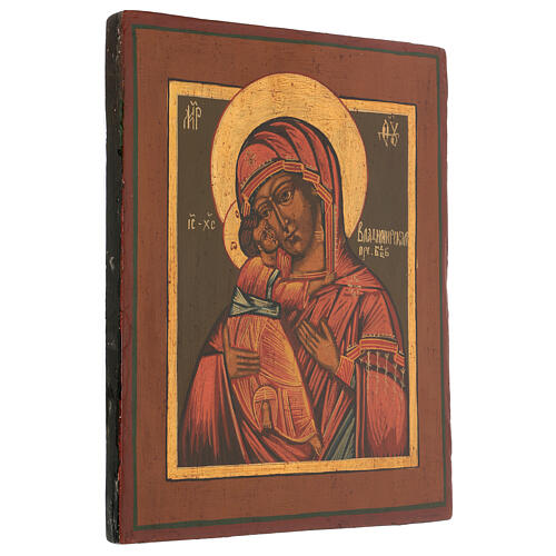 Icône Notre-Dame de Vladimir peinte sur planche ancienne russe XXIe siècle 30x25 cm 3