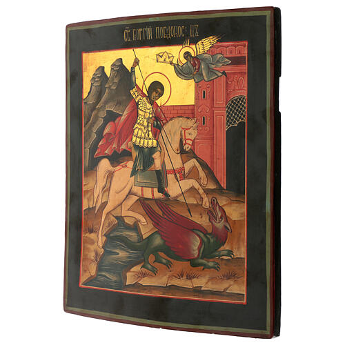 Ikone des Heiligen Georg, gemalt auf antiker russischer Tafel, 35x30 cm 4