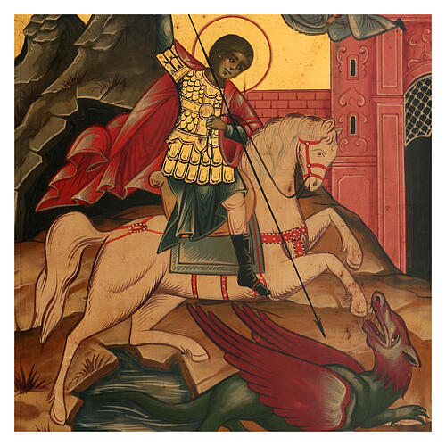 Icona San Giorgio dipinta su tavola antica russa 35x30 cm 2