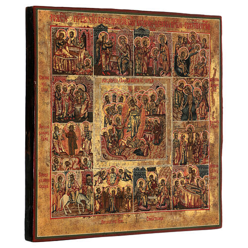 Le 12 Grandi Feste Icona russa antica restaurata XIX sec 35x30cm 3