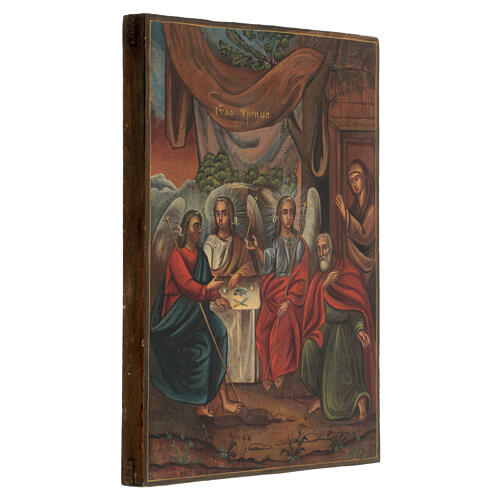 Dreifaltigkeit des Alten Testaments, Russische Ikone, restauriert, 19 Jahrhundert, 30x25 cm 3
