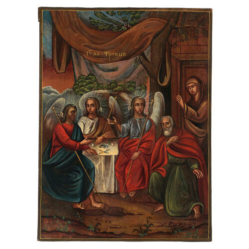 Trinity icon Old Testament restored 19th century Russian 30x25 cm 1