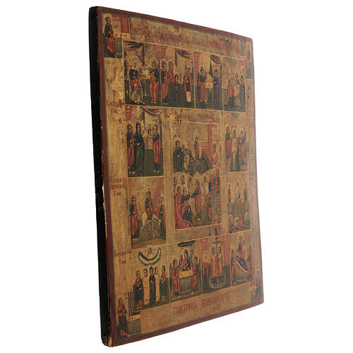Russian icon 12 Great Feasts of the liturgical year XIX century restored 55x45 cm 5