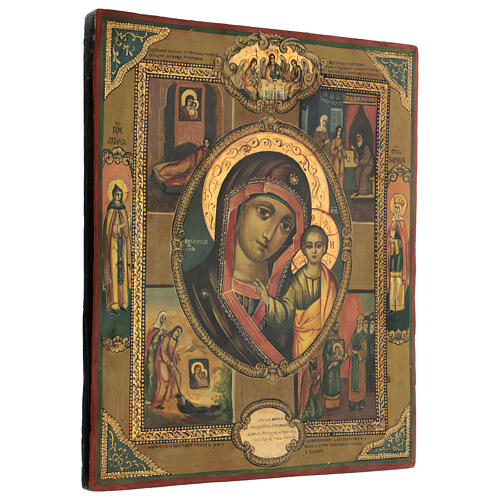 Our Lady of Kazan icon painted on old 19th century wood 45x40cm 5