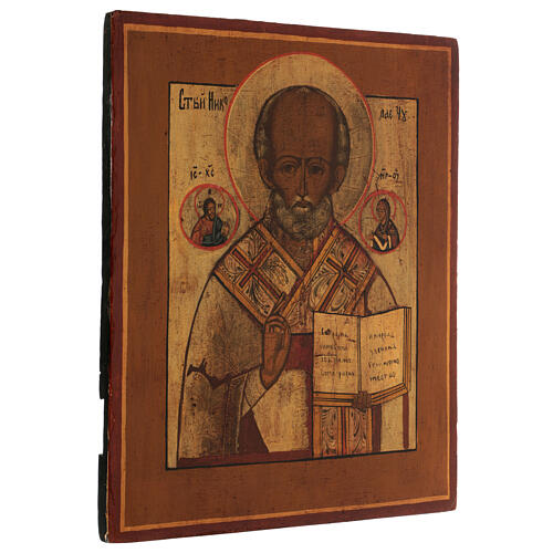 Icono antiguo restaurado San Nicolás Myra Rusia XVIII siglo 45x35 cm 3