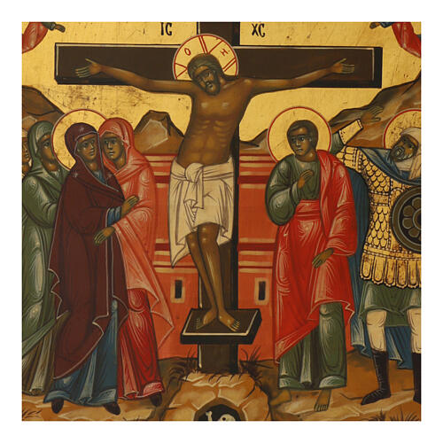 Russian icon of the Crucifixion, painted on an old board, 14x11 in 2