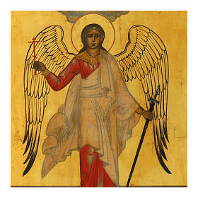Icona russa Angelo custode dipinta su tavola di legno antica 35x30 cm