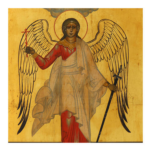 Icona russa Angelo custode dipinta su tavola di legno antica 35x30 cm 2