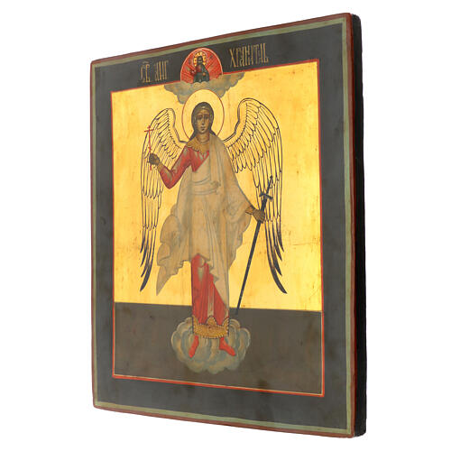 Icona russa Angelo custode dipinta su tavola di legno antica 35x30 cm 3