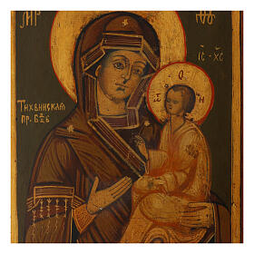 Antique Tikhvin icon of the Mother of God, painted in the 19th century and restored in the 21th, Russia, 13x11 in