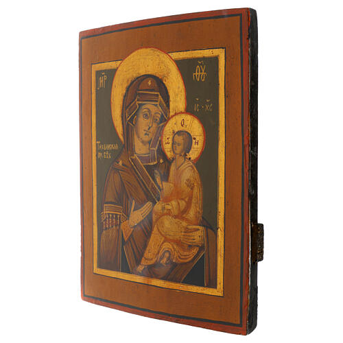 Icono Virgin Tichvin tabla antigua pintada 1800 restaurado siglo XXI Rusia 34x27 cm 3