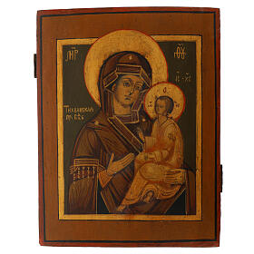 Icône Mère de Dieu de Tikhvine ancienne peinte XIXe s. restaurée XXIe s. Russie 34x27 cm