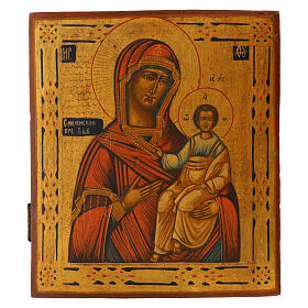 Icône ancienne Mère de Dieu de Smolensk XIXe s. restaurée Nord de la Russie 35x31 cm
