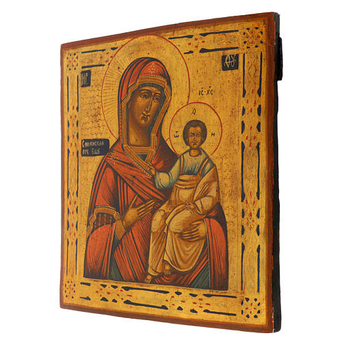 Icona tavola antica Madre di Dio di Smolensk 800 restaurata Russia del nord 35x31 cm 3