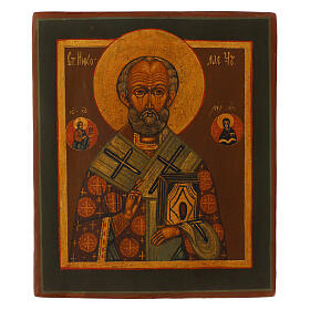 Antique icon of St Nicholas of Myra, 19th century, restored, Russia, 12x10 in